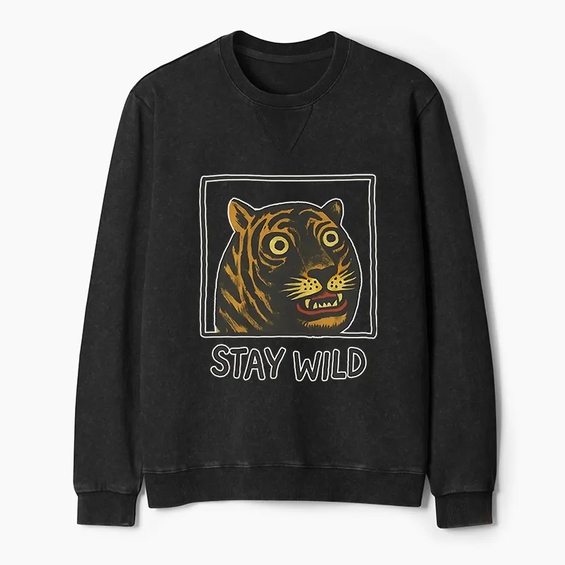 Tokyo-Tiger Silly And Cute Tiger Washed Terry Sweatshirt