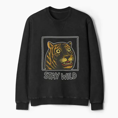 Tokyo-Tiger Silly And Cute Tiger Washed Terry Sweatshirt