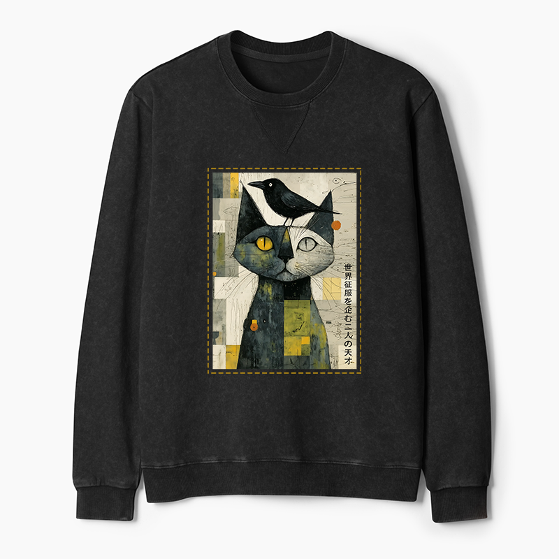 Tokyo-Tiger The Cat And The Crow Are Planning To Rule The World Washed Terry Sweatshirt