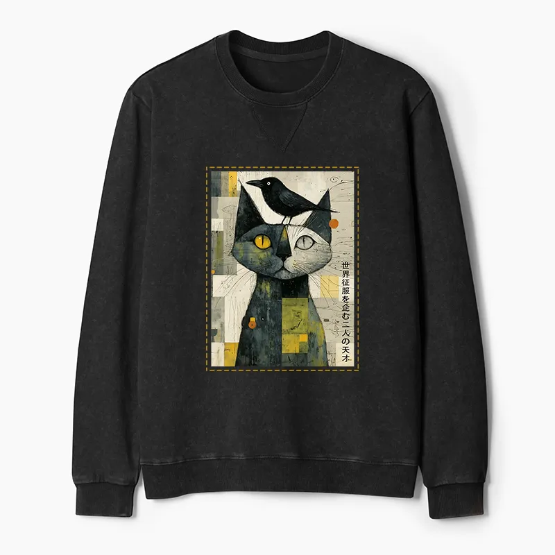 Tokyo-Tiger The Cat And The Crow Are Planning To Rule The World Washed Terry Sweatshirt