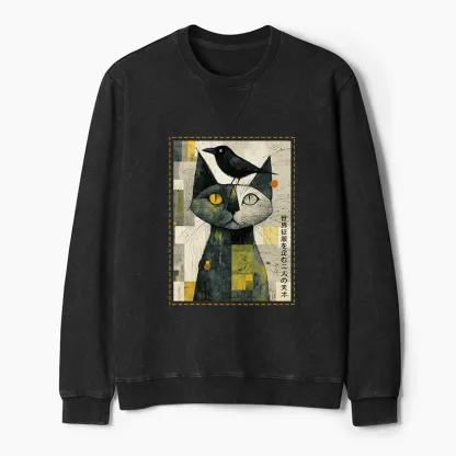 Tokyo-Tiger The Cat And The Crow Are Planning To Rule The World Washed Terry Sweatshirt