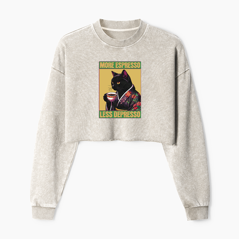 Tokyo-Tiger Up Caffeine Down Depression Washed Crop Sweatshirt
