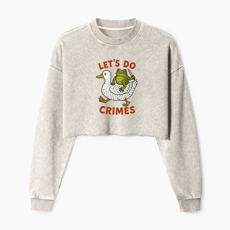 Tokyo-Tiger Frog Ready To Commit Crime Washed Crop Sweatshirt