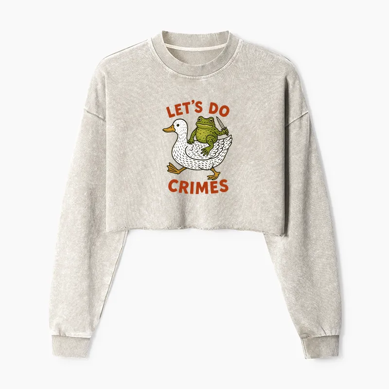 Tokyo-Tiger Frog Ready To Commit Crime Washed Crop Sweatshirt