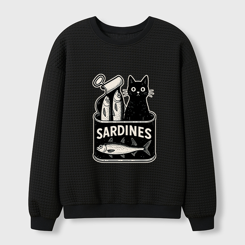 Tokyo-Tiger Cat And Canned Fish Waffle Sweatshirt