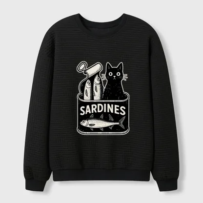 Tokyo-Tiger Cat And Canned Fish Waffle Sweatshirt