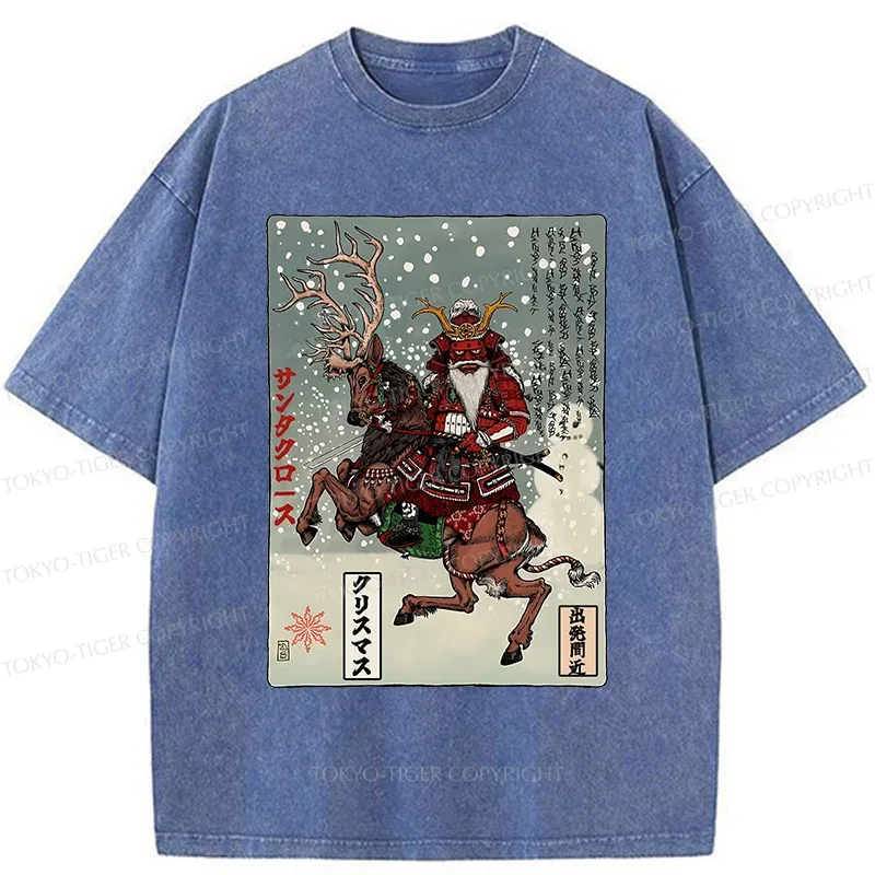 Tokyo-Tiger Ukiyo-e Santa Claus Washed T-Shirt