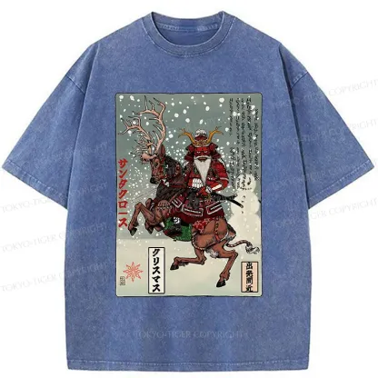 Tokyo-Tiger Ukiyo-e Santa Claus Washed T-Shirt