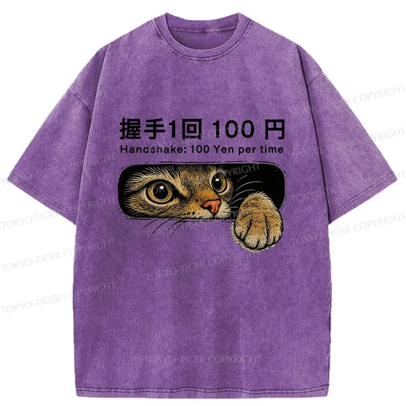 Tokyo-Tiger Shake Hands With Cat For A Fee Washed T-Shirt Sale
