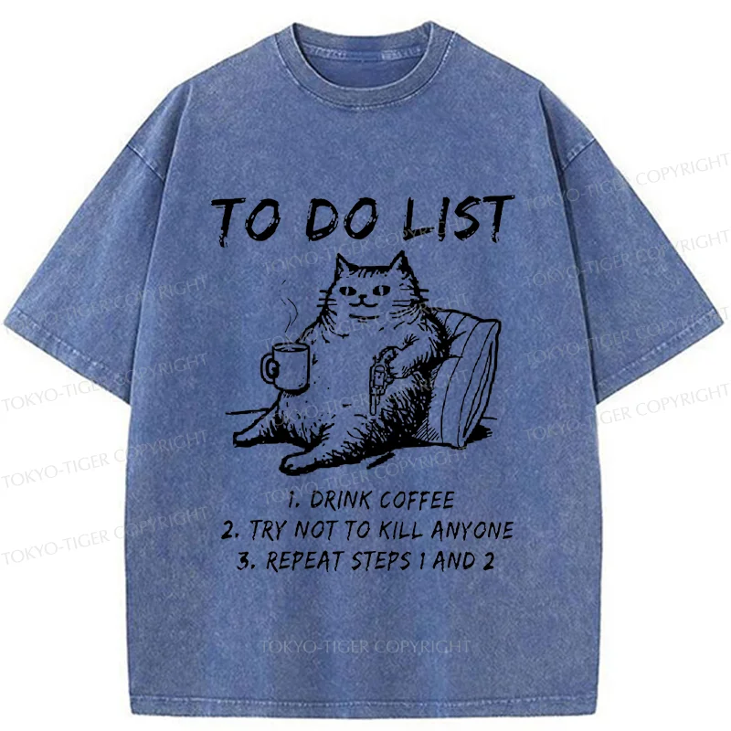 Tokyo-Tiger Cat's To-Do List Washed T-Shirt