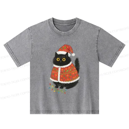 Tokyo-Tiger Cat Wearing Santa Hat Kids Washed T-Shirt