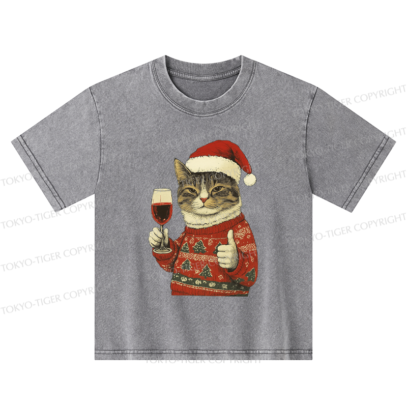 Tokyo-Tiger Christmas Cat Likes Kids Washed T-Shirt