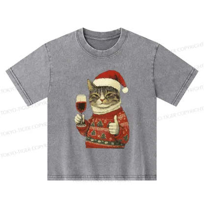 Tokyo-Tiger Christmas Cat Likes Kids Washed T-Shirt