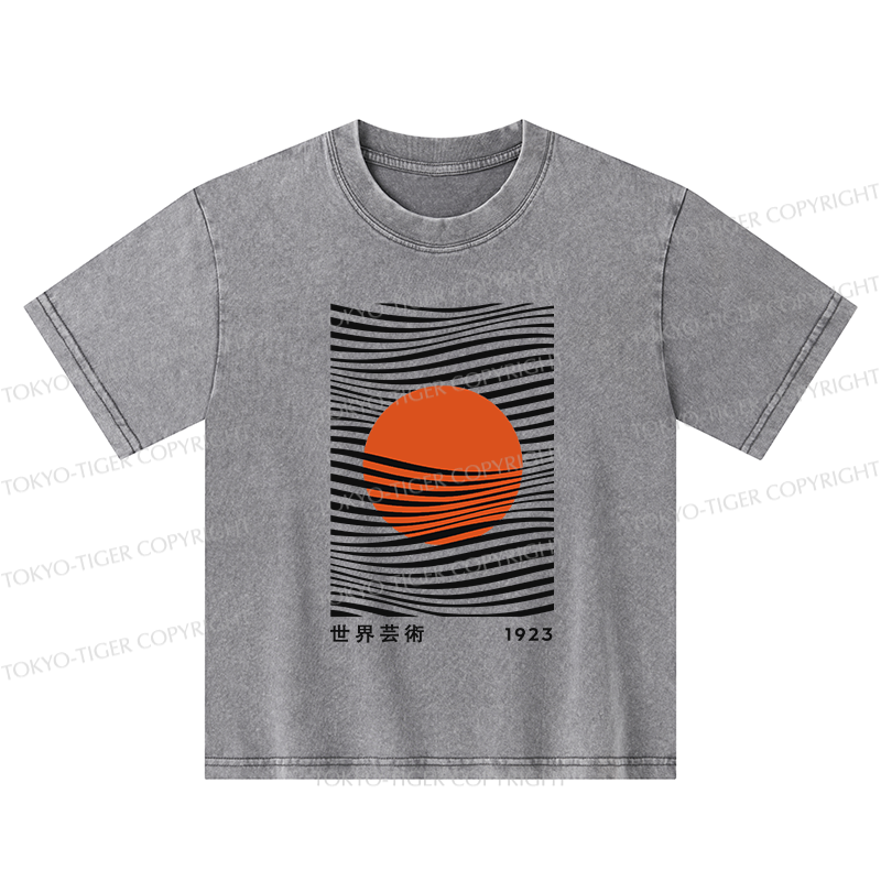 Tokyo-Tiger Minimalist Art Sun Kids Washed T-Shirt