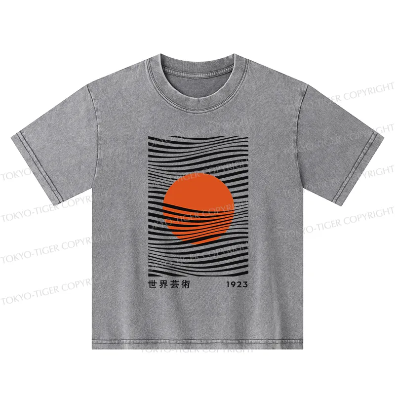 Tokyo-Tiger Minimalist Art Sun Kids Washed T-Shirt