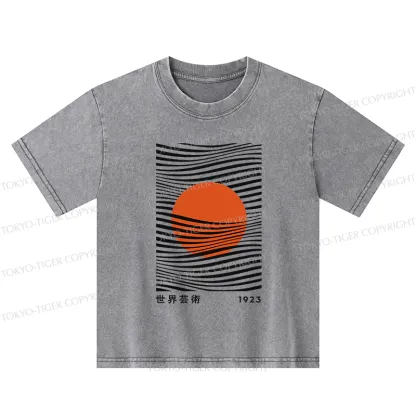 Tokyo-Tiger Minimalist Art Sun Kids Washed T-Shirt