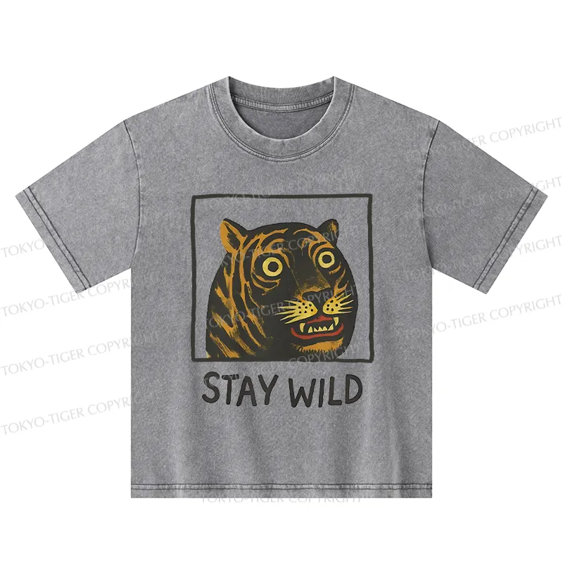 Tokyo-Tiger Silly And Cute Tiger Kids Washed T-Shirt