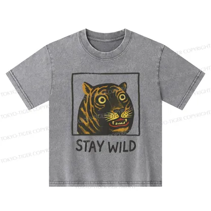 Tokyo-Tiger Silly And Cute Tiger Kids Washed T-Shirt