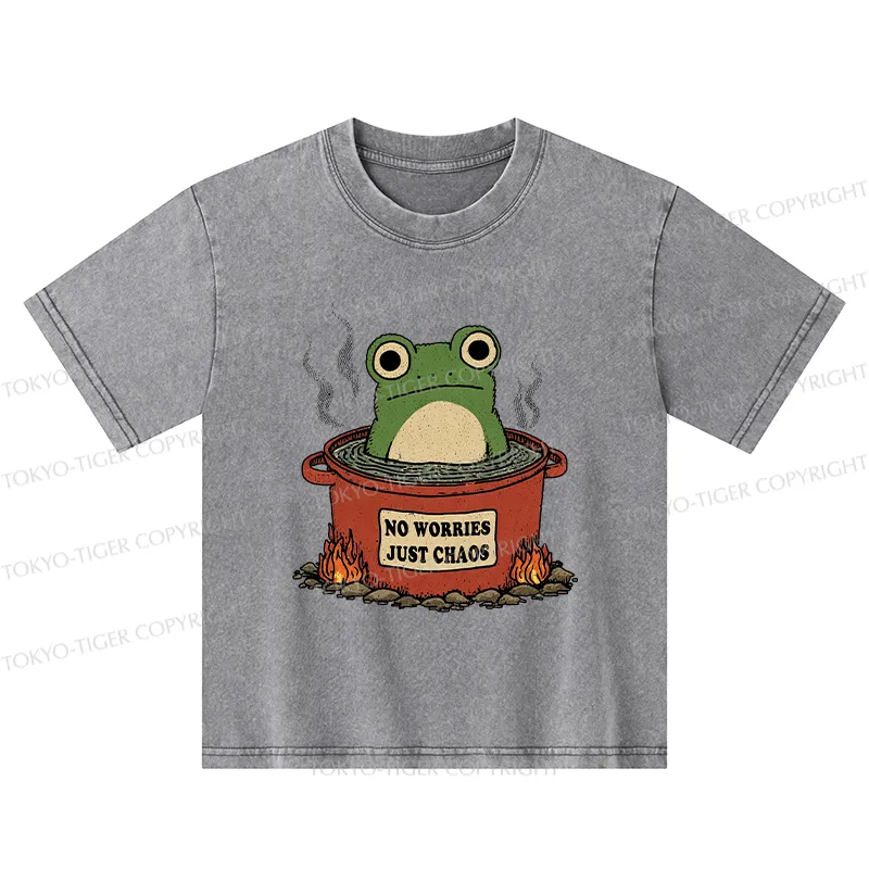 Tokyo-Tiger Frog：No Worries，Just Chaos Kids Washed T-Shirt