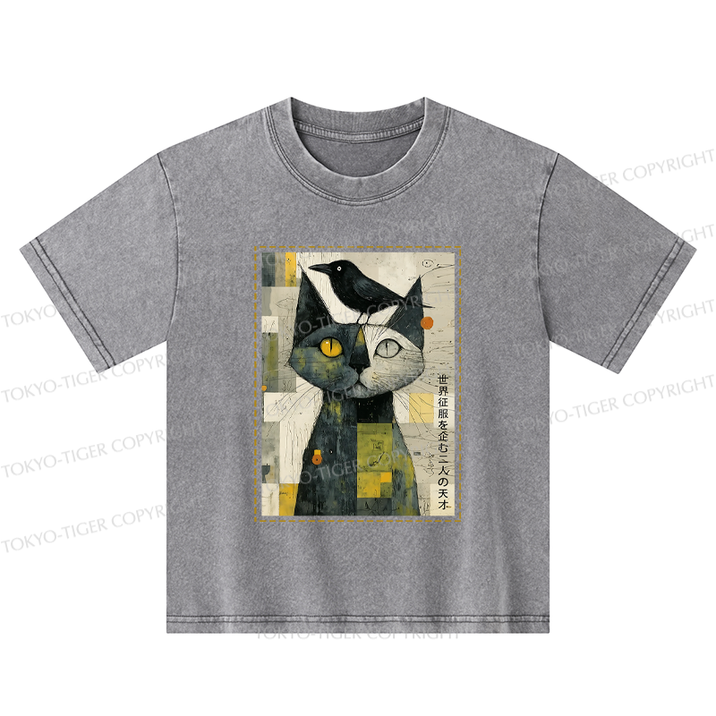 Tokyo-Tiger The Cat And The Crow Are Planning To Rule The World Kids Washed T-Shirt
