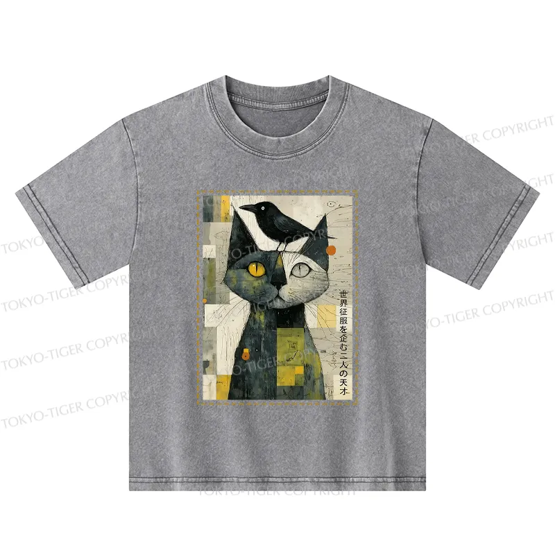 Tokyo-Tiger The Cat And The Crow Are Planning To Rule The World Kids Washed T-Shirt
