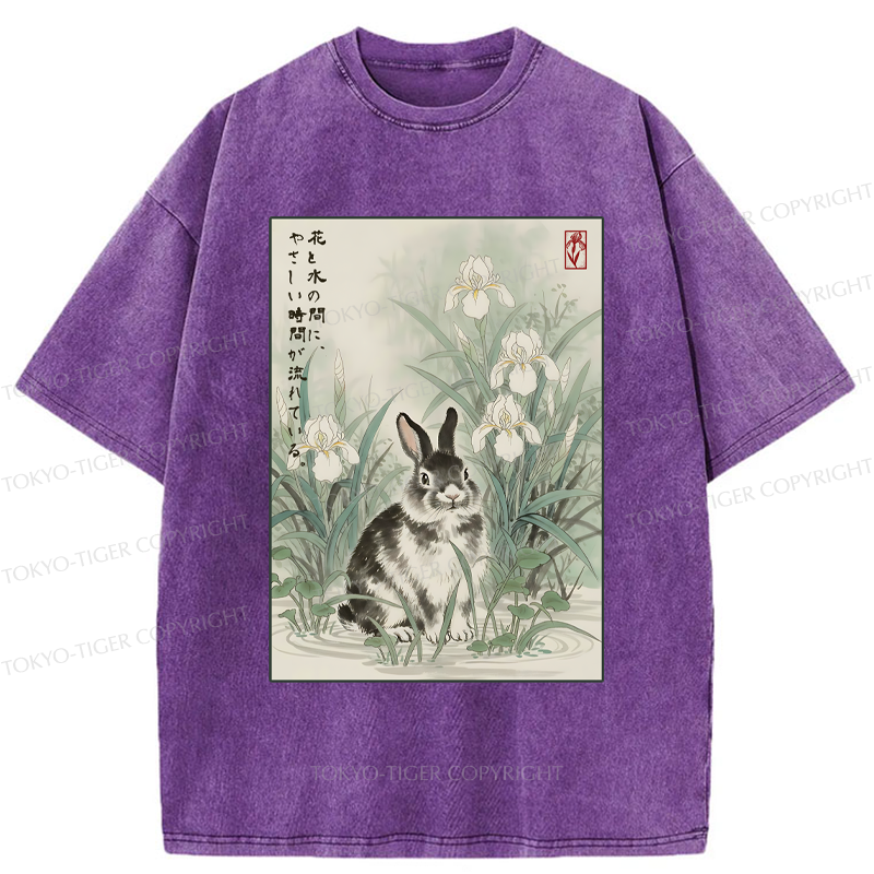 Tokyo-Tiger Little Rabbit Beneath the Blooming Irises Washed T-Shirt