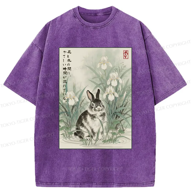 Tokyo-Tiger Little Rabbit Beneath the Blooming Irises Washed T-Shirt
