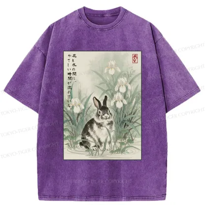 Tokyo-Tiger Little Rabbit Beneath the Blooming Irises Washed T-Shirt
