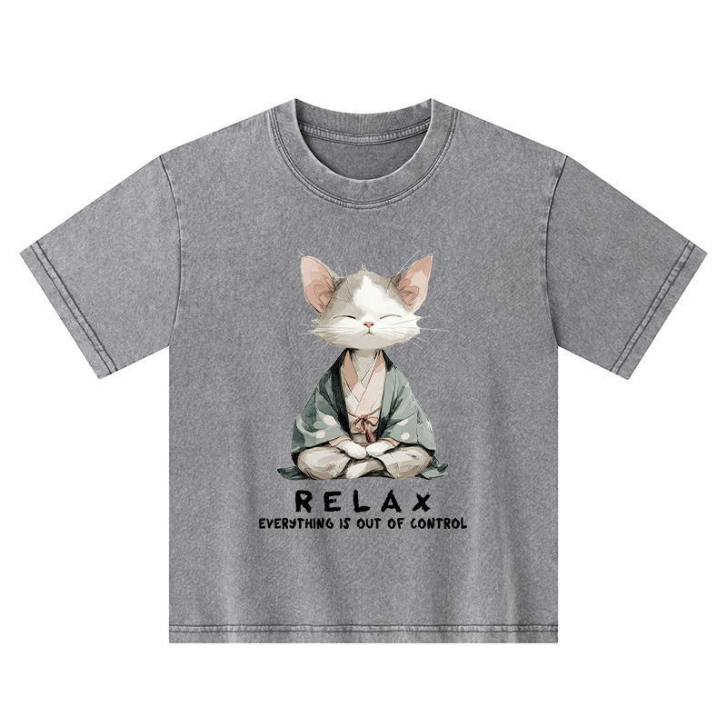 Tokyo-Tiger Zen Cat Relaxation，Everything's Out Of Control Kids Washed T-Shirt