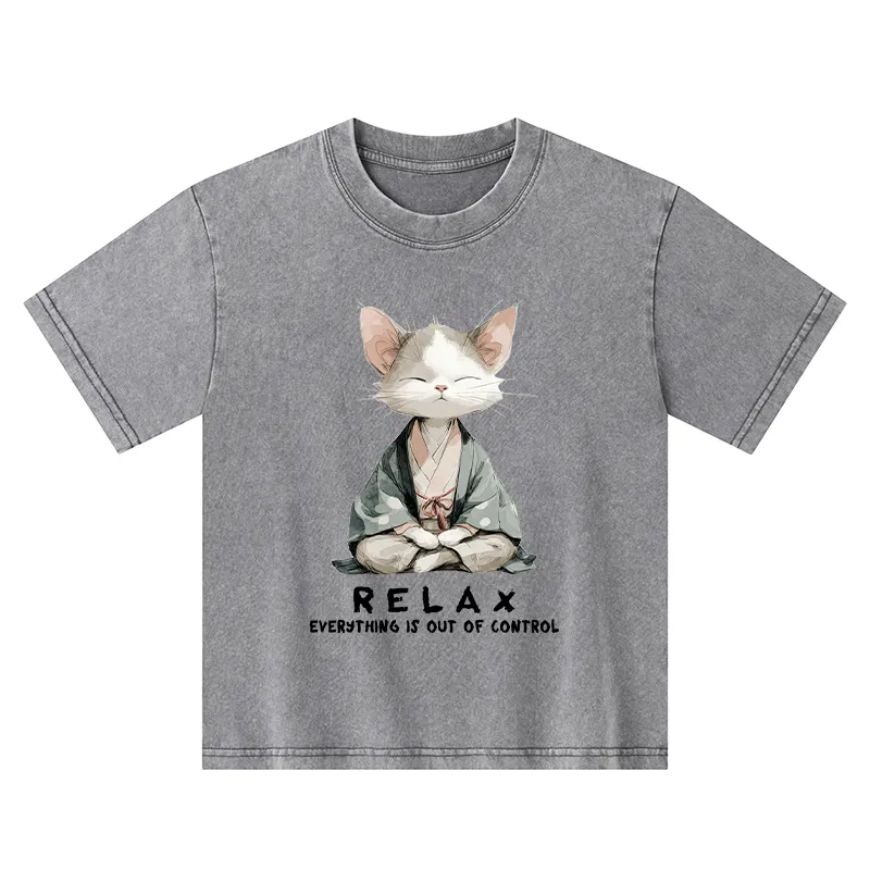 Tokyo-Tiger Zen Cat Relaxation，Everything's Out Of Control Kids Washed T-Shirt