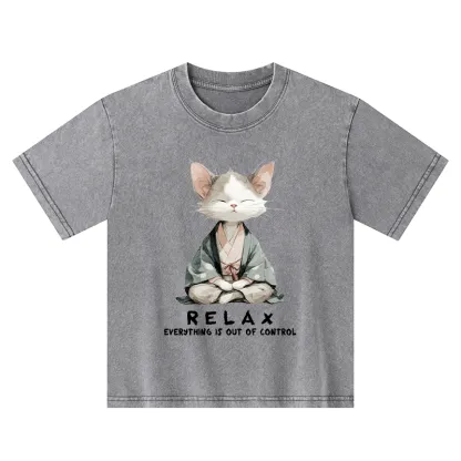 Tokyo-Tiger Zen Cat Relaxation，Everything's Out Of Control Kids Washed T-Shirt
