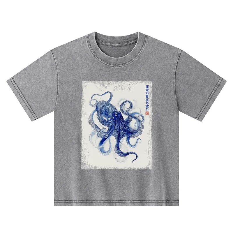 Tokyo-Tiger In The Deep: The Octopus’s Journey Kids Washed T-Shirt
