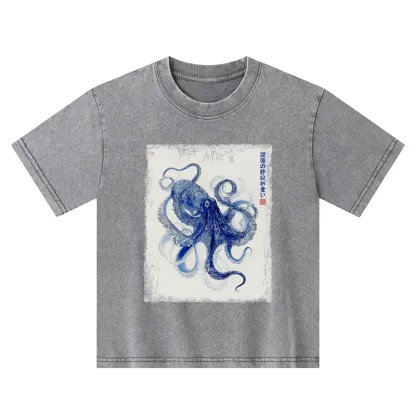 Tokyo-Tiger In The Deep: The Octopus’s Journey Kids Washed T-Shirt