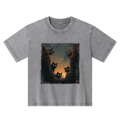 Tokyo-Tiger Five Cats Are Watching You Today Kids Washed T-Shirt