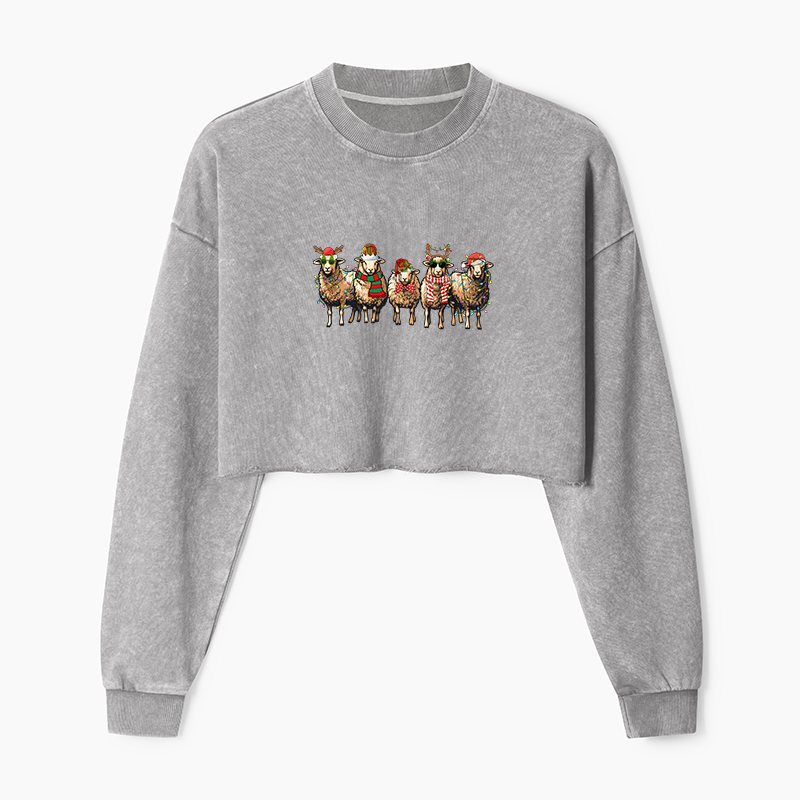 Tokyo-Tiger Christmas Sheep Washed Crop Sweatshirt