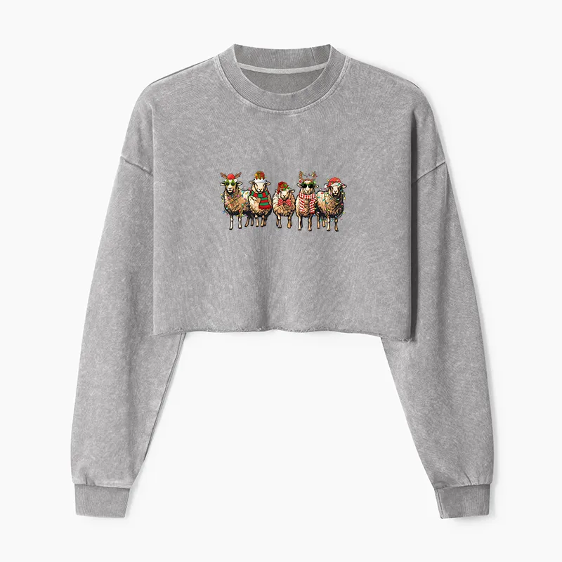 Tokyo-Tiger Christmas Sheep Washed Crop Sweatshirt
