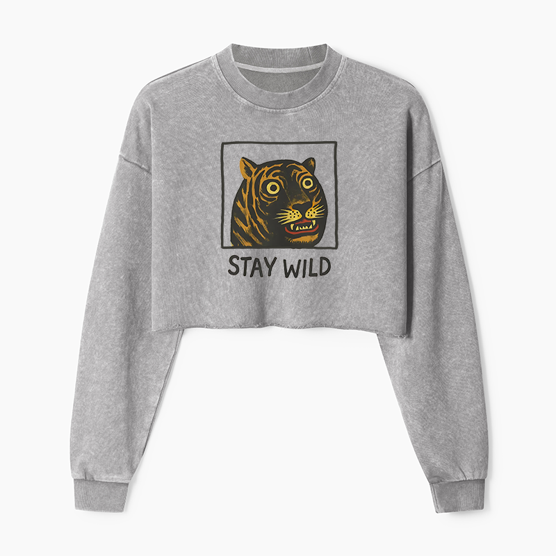 Tokyo-Tiger Silly And Cute Tiger Washed Crop Sweatshirt