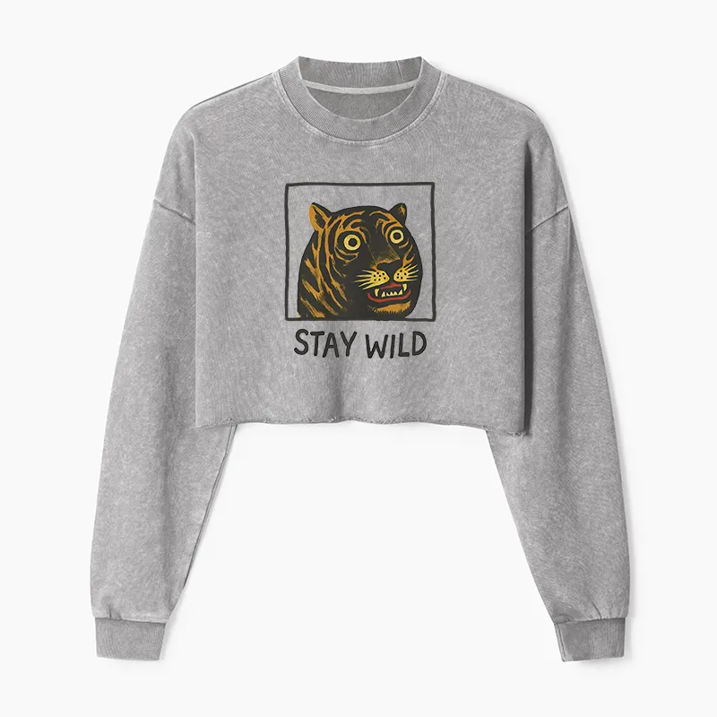 Tokyo-Tiger Silly And Cute Tiger Washed Crop Sweatshirt