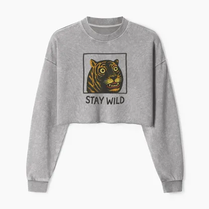 Tokyo-Tiger Silly And Cute Tiger Washed Crop Sweatshirt