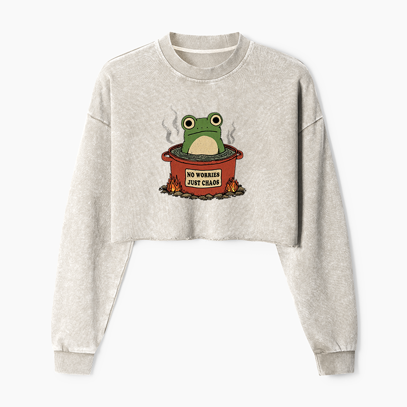 Tokyo-Tiger Frog：No Worries，Just Chaos Washed Crop Sweatshirt