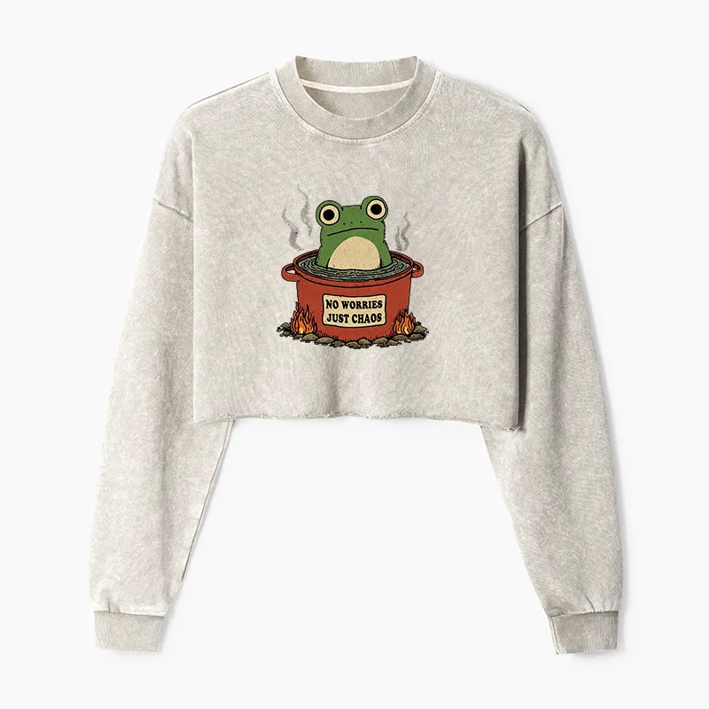 Tokyo-Tiger Frog：No Worries，Just Chaos Washed Crop Sweatshirt