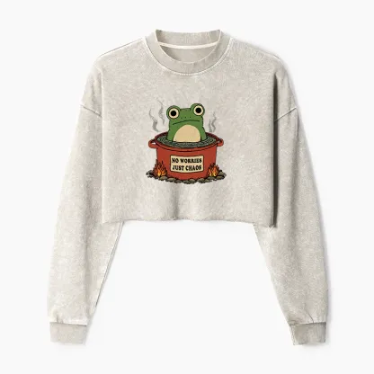 Tokyo-Tiger Frog：No Worries，Just Chaos Washed Crop Sweatshirt