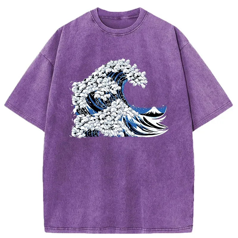 Tokyo-Tiger Japanese Cat Wave Washed T-Shirt