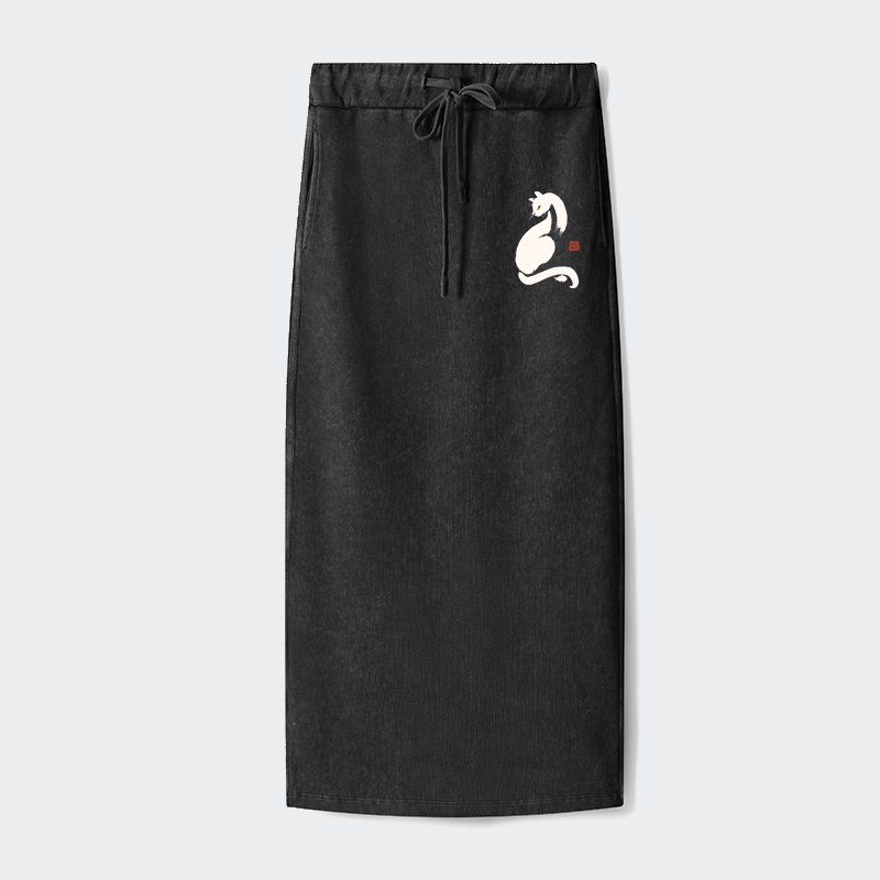 Tokyo-Tiger Elegant Black Cat Japan Washed Terry Skirt
