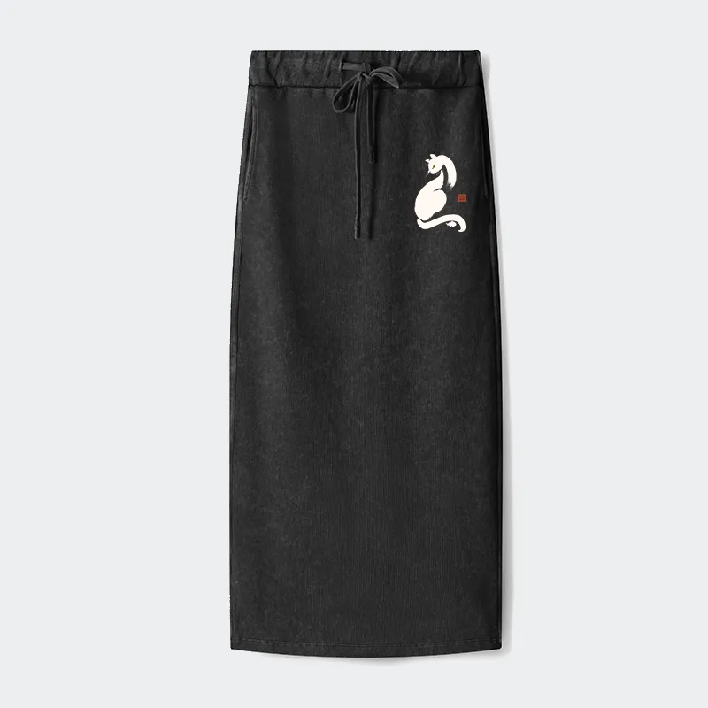Tokyo-Tiger Elegant Black Cat Japan Washed Terry Skirt