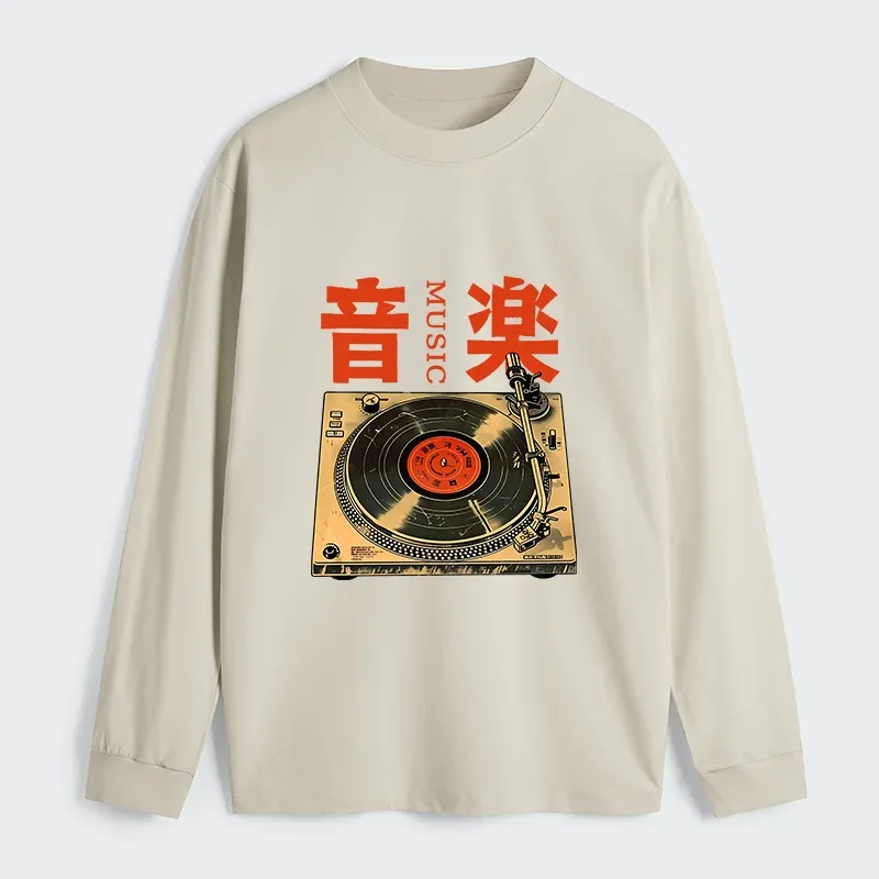 Tokyo-Tiger Retro Music Record Player Classic Long Sleeve T-Shirt