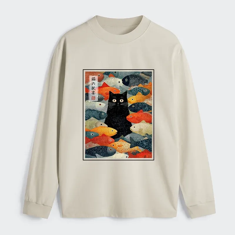 Tokyo-Tiger The Cat's Feast of Fish Classic Long Sleeve T-Shirt Sale