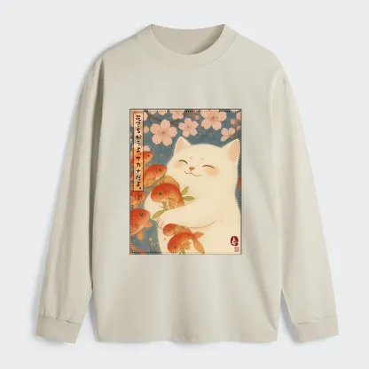 Tokyo-Tiger Funny Ukiyoe Cat and Fish Flower Classic Long Sleeve T-Shirt