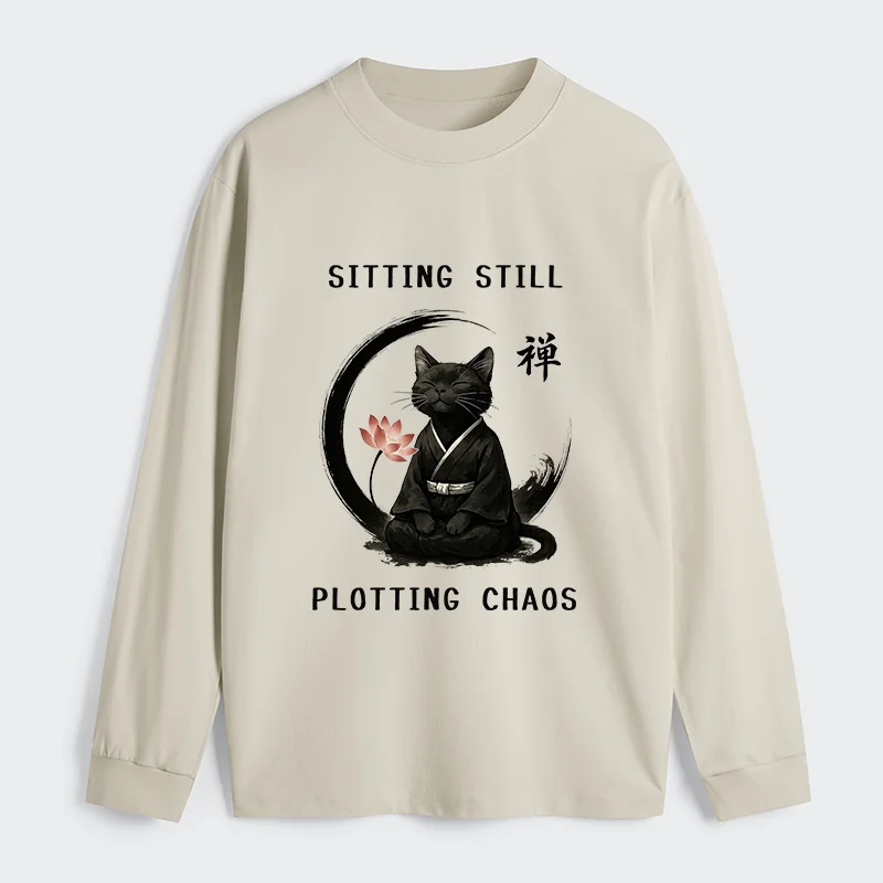 Tokyo-Tiger Sitting Still  Plotting Chaos Calming Zen Cat Funny Classic Long Sleeve T-Shirt