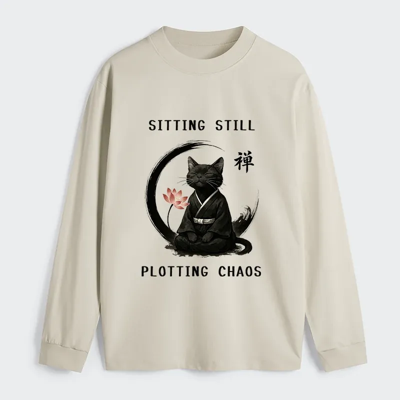 Tokyo-Tiger Sitting Still  Plotting Chaos Calming Zen Cat Funny Classic Long Sleeve T-Shirt